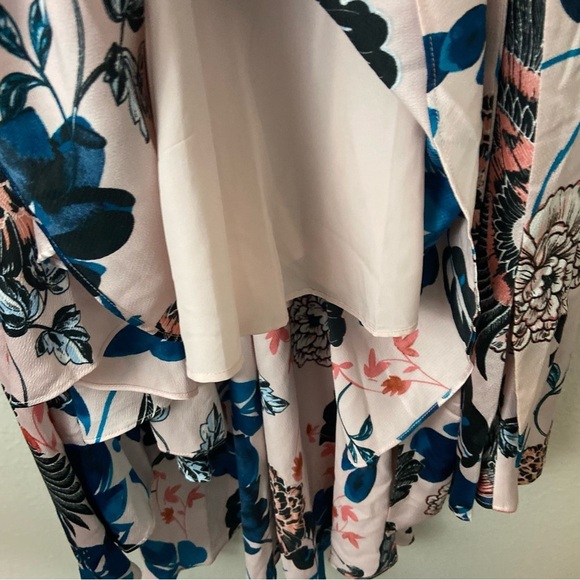 Eliza J Floral Flutter High Low Faux Wrap Dress Floral Exotic Birds Feminine 8 - Picture 9 of 15
